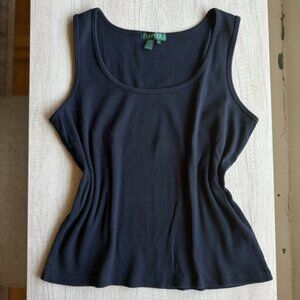 Lauren Ralph Lauren Cotton Ribbed Navy Blue Tank Top Womens XL College Everyday